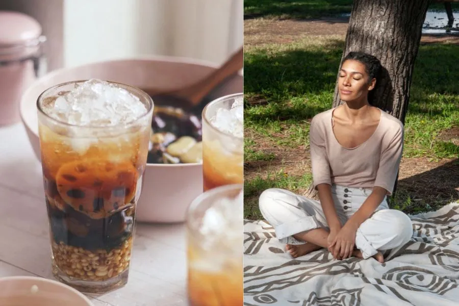 Chén chè sâm bổ lượng thơm ngon, mát lạnh sẵn sàng thưởng thức