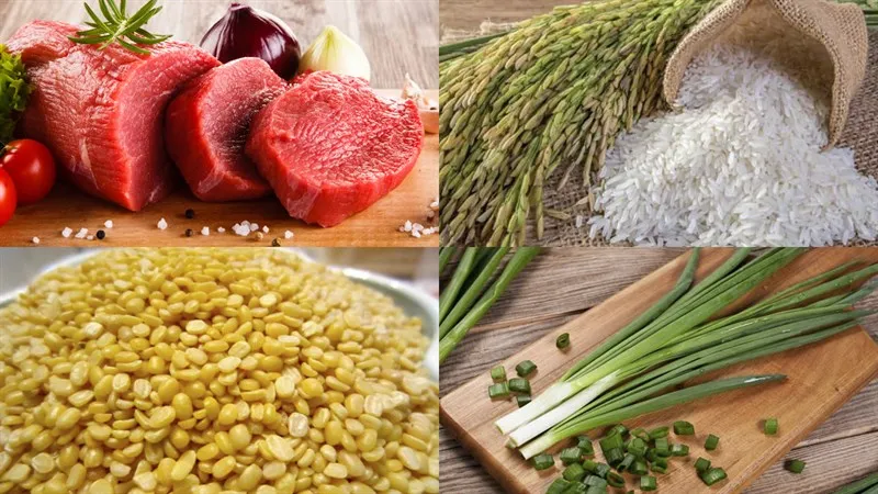 Nguyên liệu tươi ngon để nấu cháo bò đậu xanh chuẩn vị