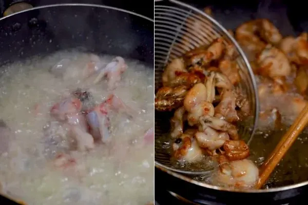 Chiên thịt ếch vàng giòn