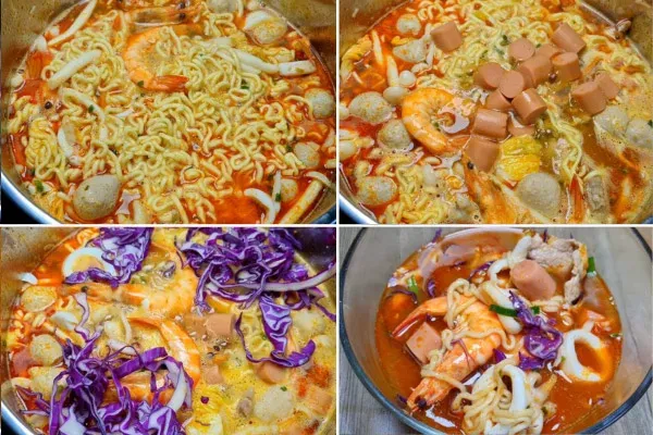 Cho các nguyên liệu vào nấu