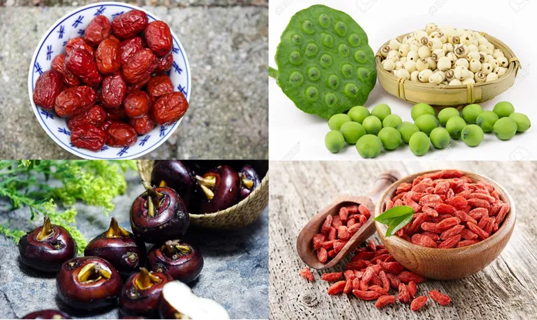 Nguyên liệu chè táo đỏ củ năng hạt sen