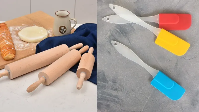 Cây cán bột gỗ và spatula silicone