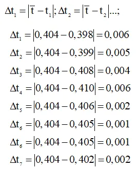 Công thức tính toán sai lệch khối lượng giữa các túi bột trong quy trình đóng gói thủ công.
