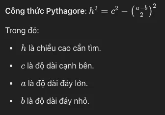 Áp dụng định lý Pythagore để tính chiều cao hình thang