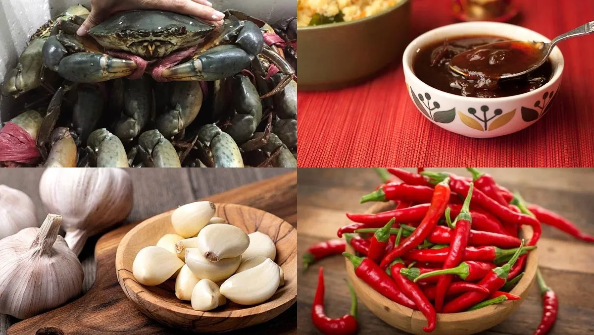 Các nguyên liệu chuẩn bị làm cua biển rang me