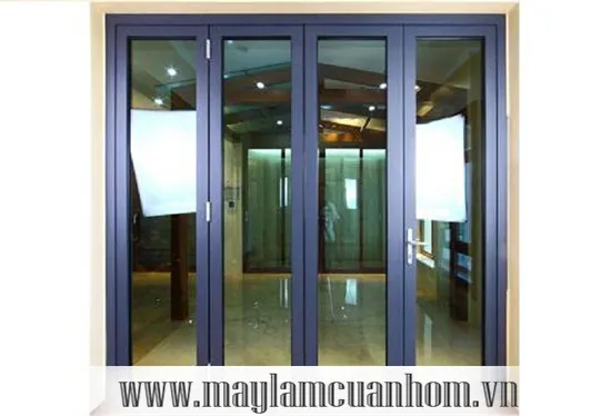 Cửa đi nhôm PMA 4 cánh mở quay đẹp màu vân gỗ