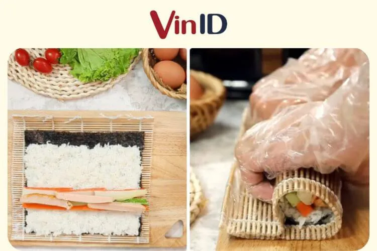 Cách xếp nguyên liệu lên lá rong biển