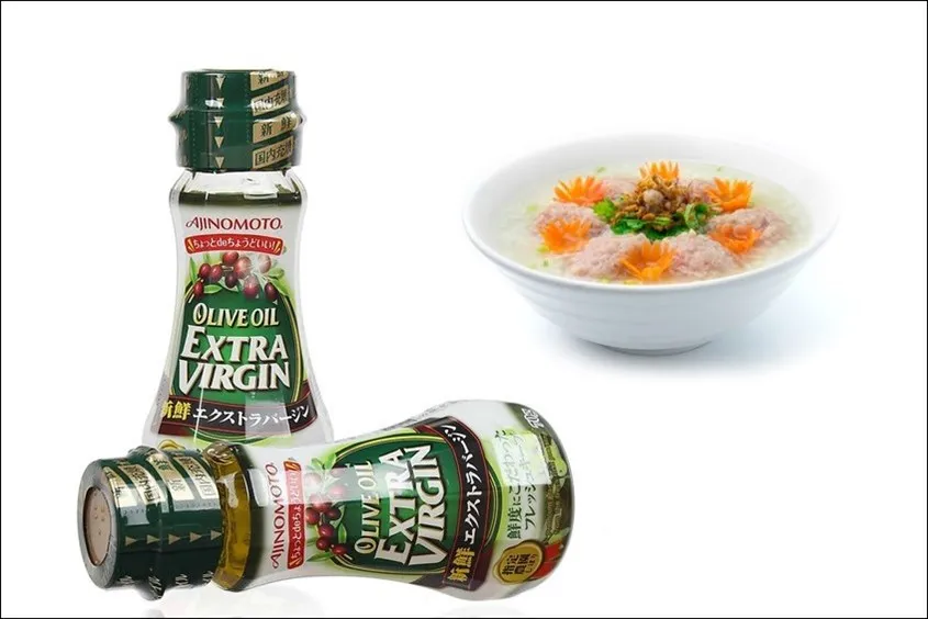 Bổ sung dầu oliu ăn dặm cho món cháo vịt rau ngót ngon hơn