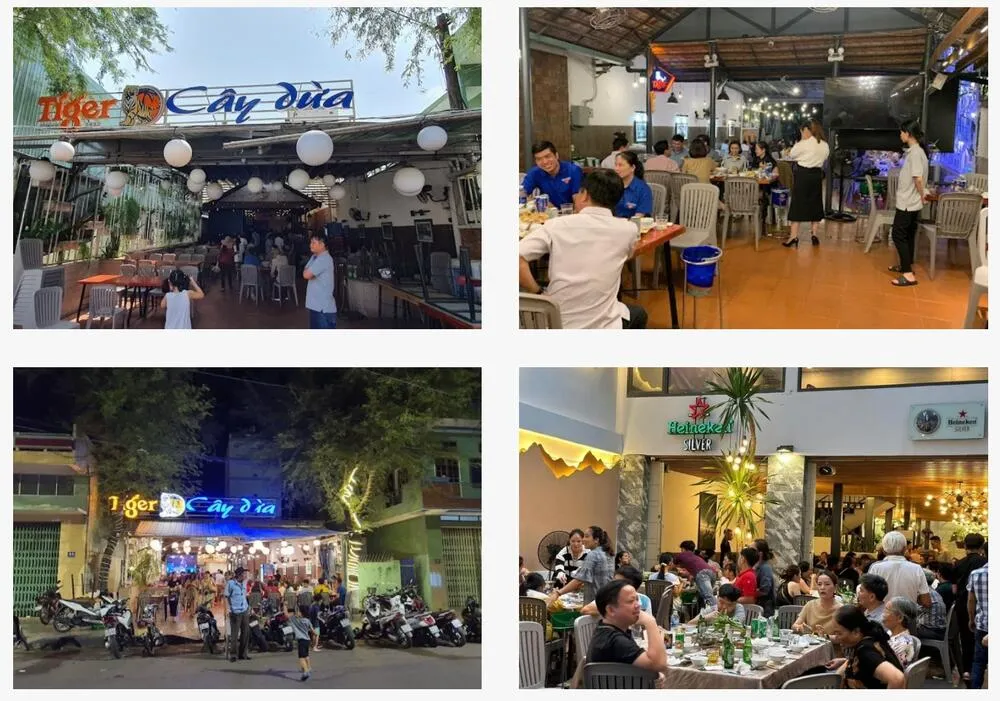 Khách ngồi tại bàn ngoài trời, không gian thoáng đãng