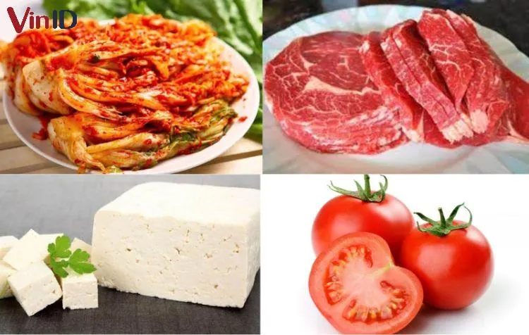 Nguyên liệu cho món lẩu kim chi thịt bò thượng hạng