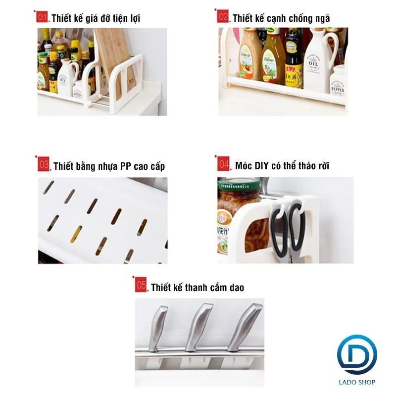 Bố trí tầng trên với 4 móc treo dụng cụ nấu ăn, tối ưu không gian lưu trữ