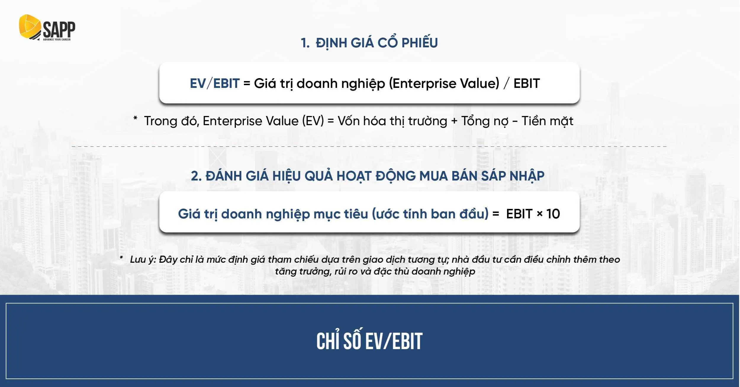 Chỉ số EV/EBIT là gì trong Tài chính doanh nghiệp