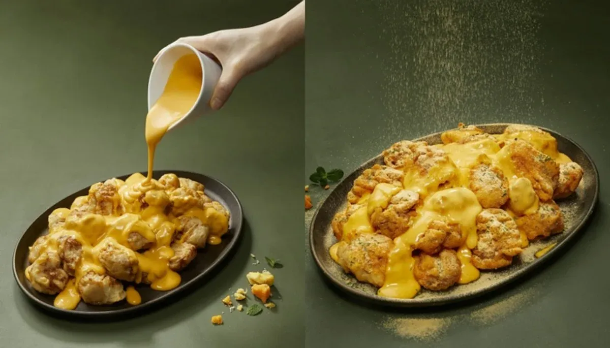 Gà gà chiên giòn rưới sốt phô mai vàng óng tại nhà hàng