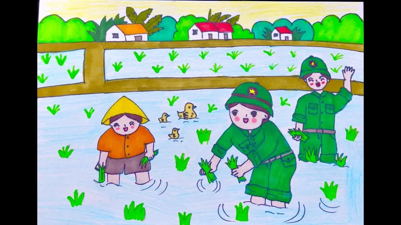 Mẫu 1: Gặt lúa cùng dân