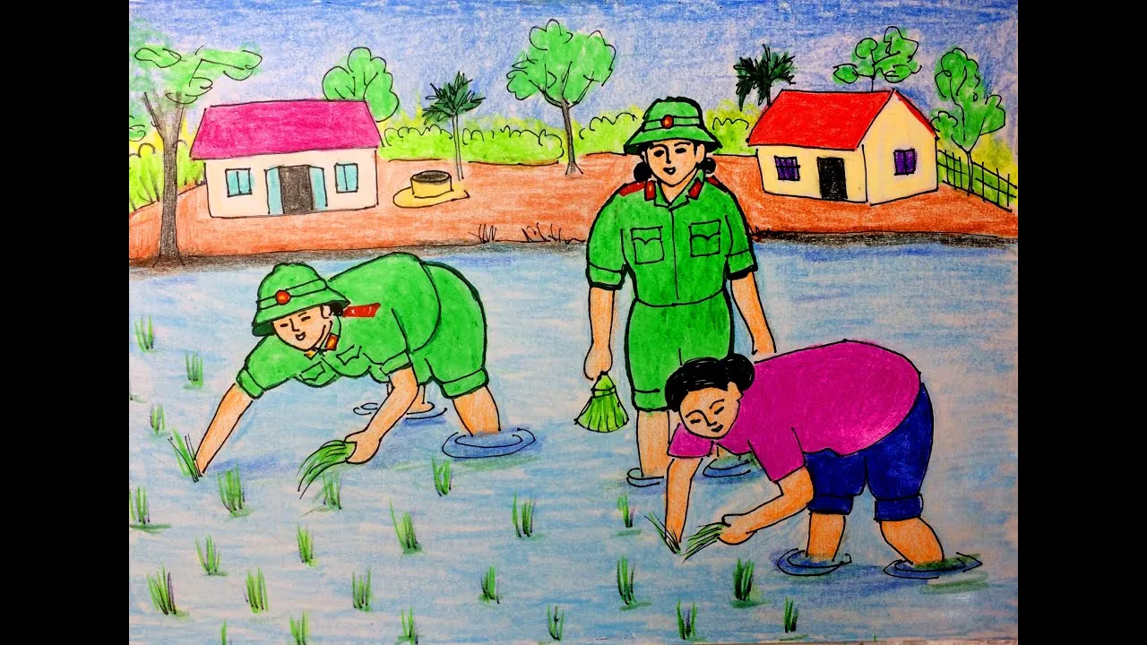 Mẫu 2: Gặt lúa cùng dân