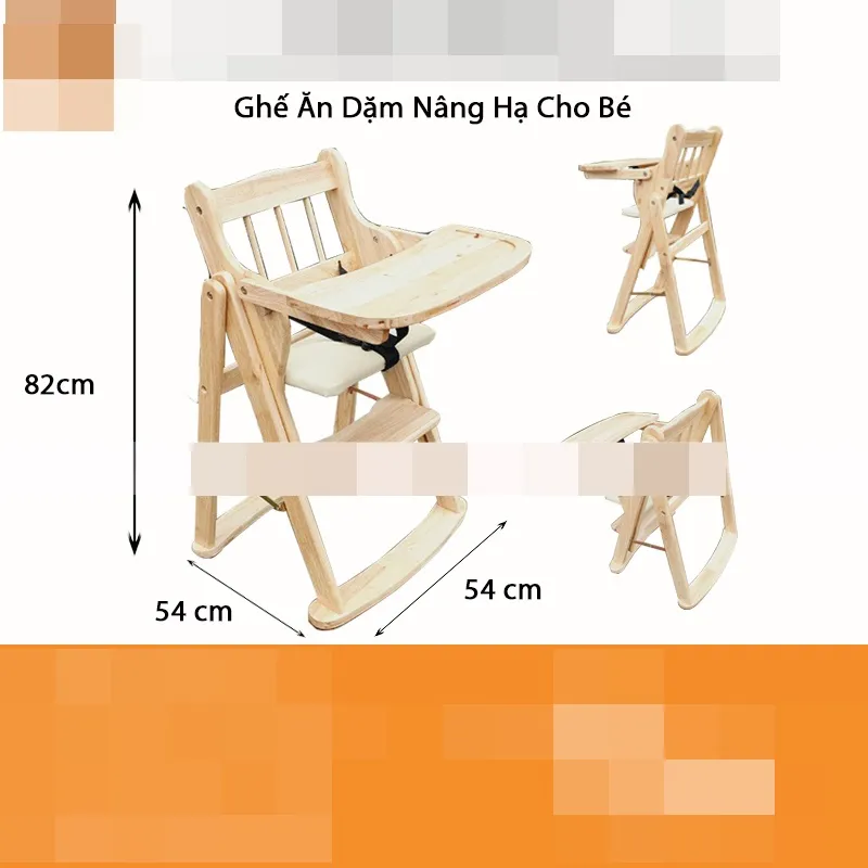 Ghế ăn dặm trẻ em gỗ cao su với thiết kế đẹp mắt
