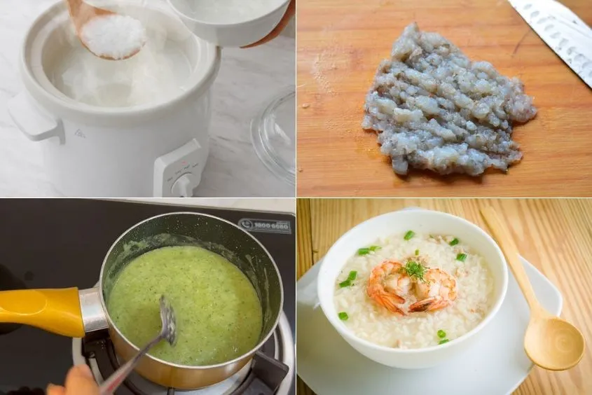 Hoàn thiện món nấu cháo tôm với bầu cho bé tại nhà