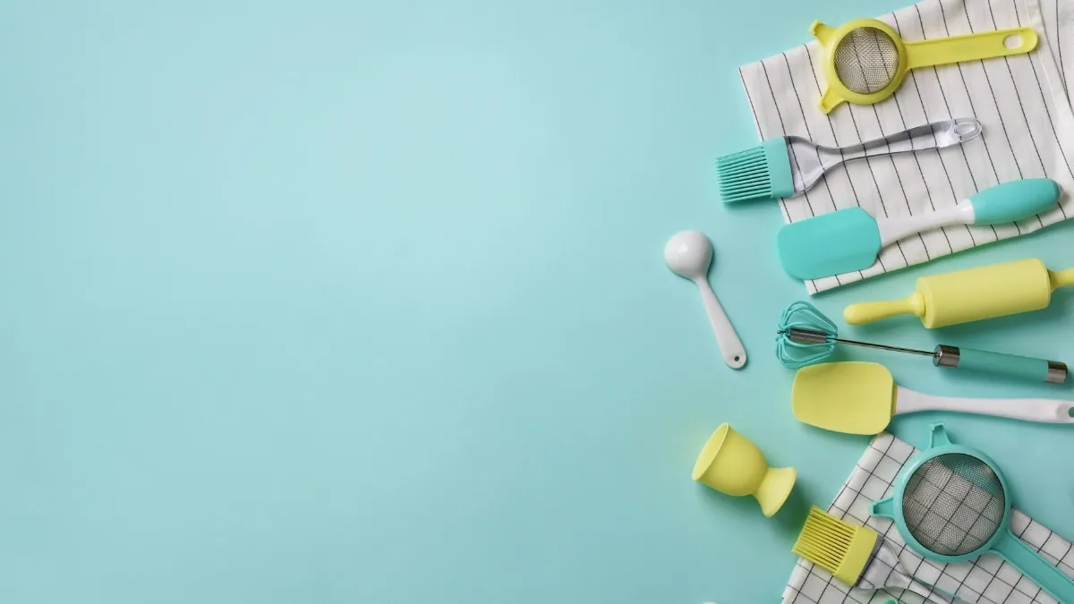 Hình nền PowerPoint chủ đề nhà bếp và dụng cụ nấu ăn màu pastel