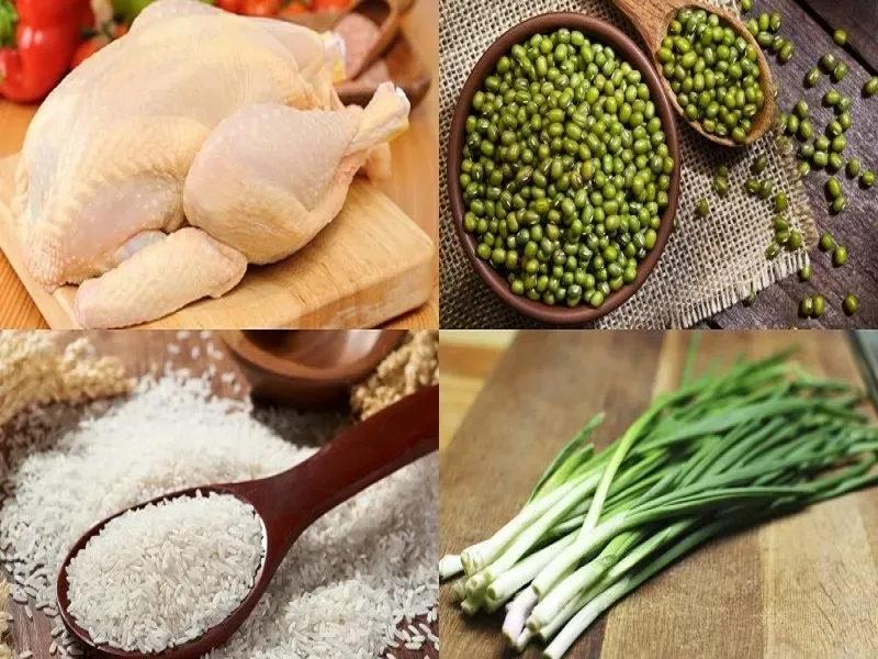 Bát cháo gà đậu xanh sánh mịn, điểm xuyết hành lá và tiêu