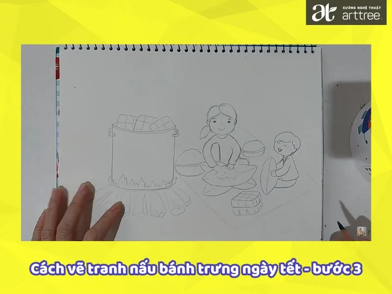 Hướng dẫn cách vẽ tranh gói bánh chưng ngày tết - Bước 3