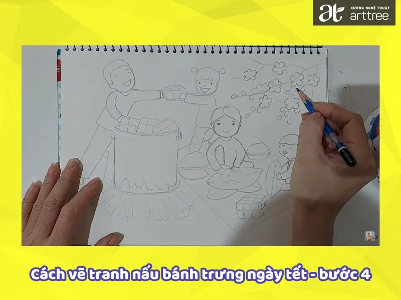 Hướng dẫn cách vẽ tranh gói bánh chưng ngày tết - Bước 4