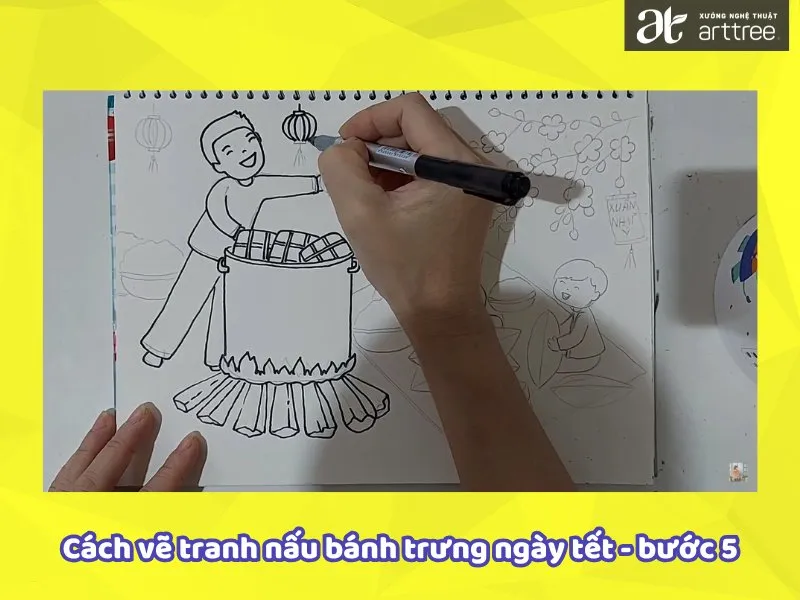 Hướng dẫn cách vẽ tranh gói bánh chưng ngày tết - Bước 5