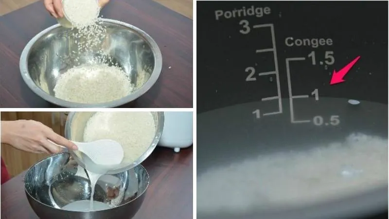 Thực hiện thao tác vo gạo và đong nước theo đúng vạch định mức của nhà sản xuất