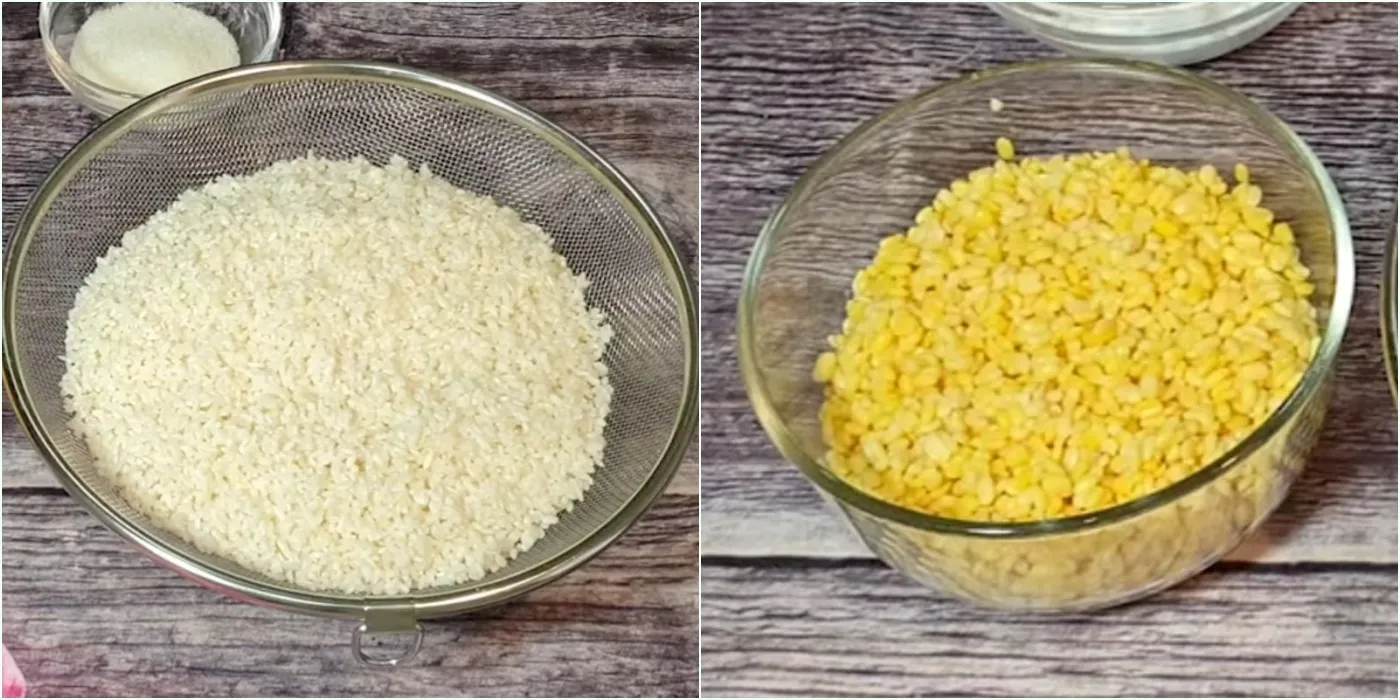Gạo nếp, đậu xanh ngâm nở