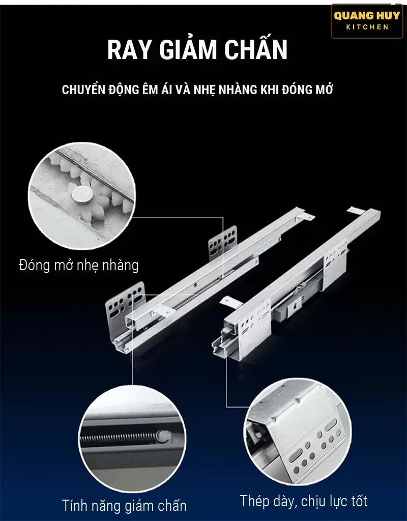 Chi tiết bộ chuyển động và giảm chấn của kệ gia vị