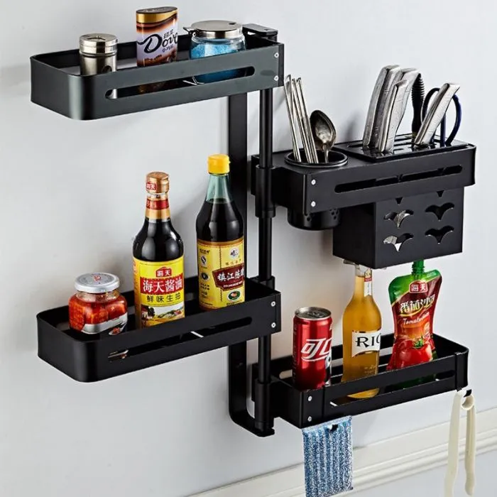 Kệ xoay 360 độ bằng inox, 3 tầng chứa 18-24 lọ gia vị