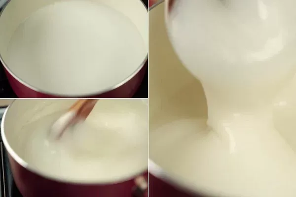 Nấu bột nếp tạo độ kết dính cho sốt kim chi