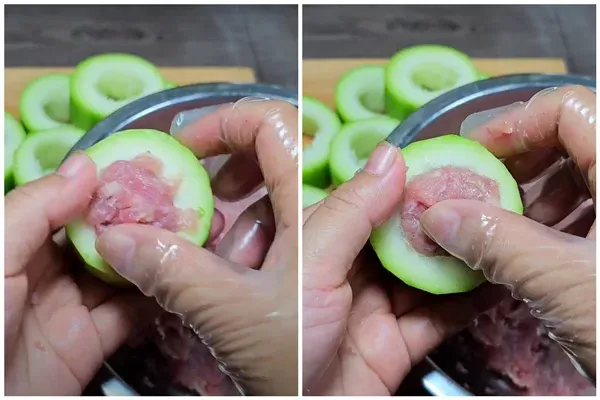 Nhồi thịt chắc tay để khi nấu không bị rơi ra