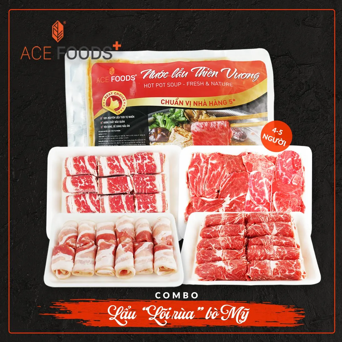 Combo lẩu lõi rùa bò Mỹ tiện dụng từ ACE FOODS