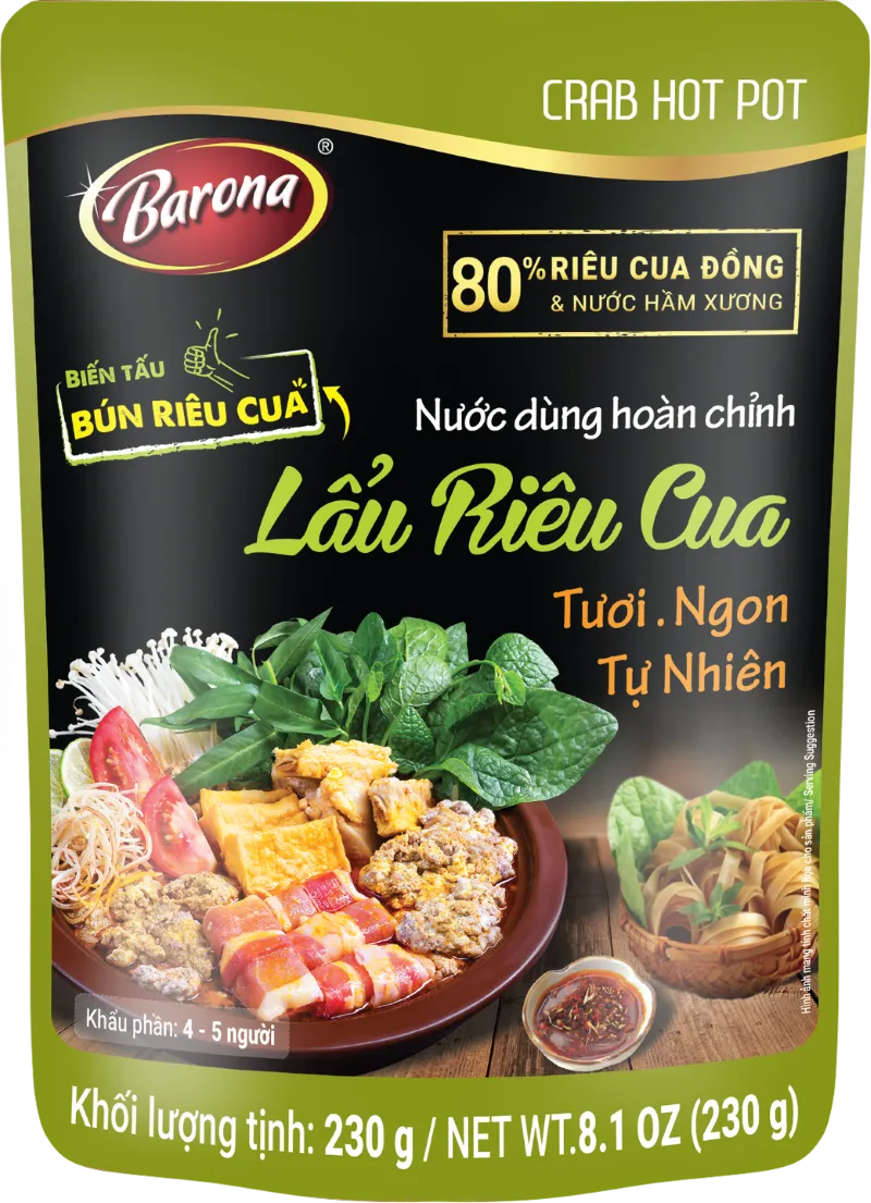 Nước dùng hoàn chỉnh Barona - Lẩu Riêu Cua giúp món ăn đậm đà