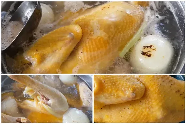 Luộc gà lấy nước dùng