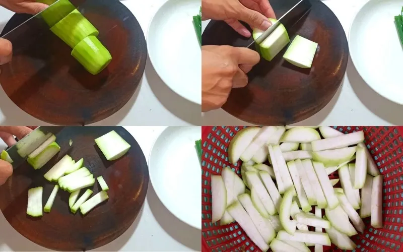 Bầu được thái miếng dài vừa ăn, giữ nguyên hình dạng khi nấu