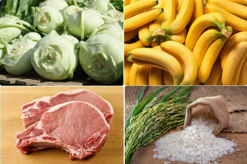 Nguyên liệu cho món cháo su hào thịt heo chuối