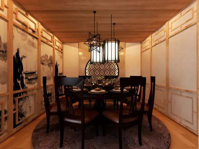 Phòng VIP nhà hàng Trung Hoa với bàn tròn xoay đặc trưng