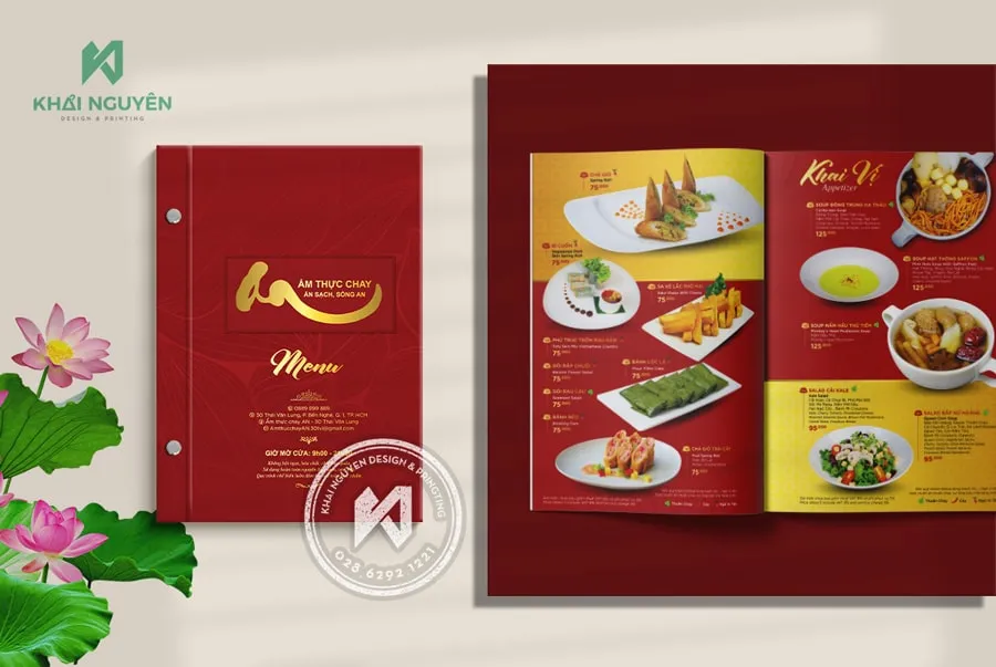 Mẫu in menu bìa cứng Nhà Hàng Chay 2026