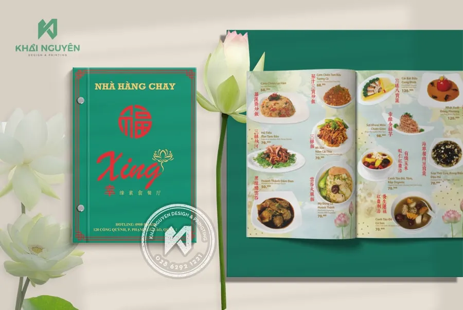 In Menu Bìa Cứng Cho Nhà Hàng Chay