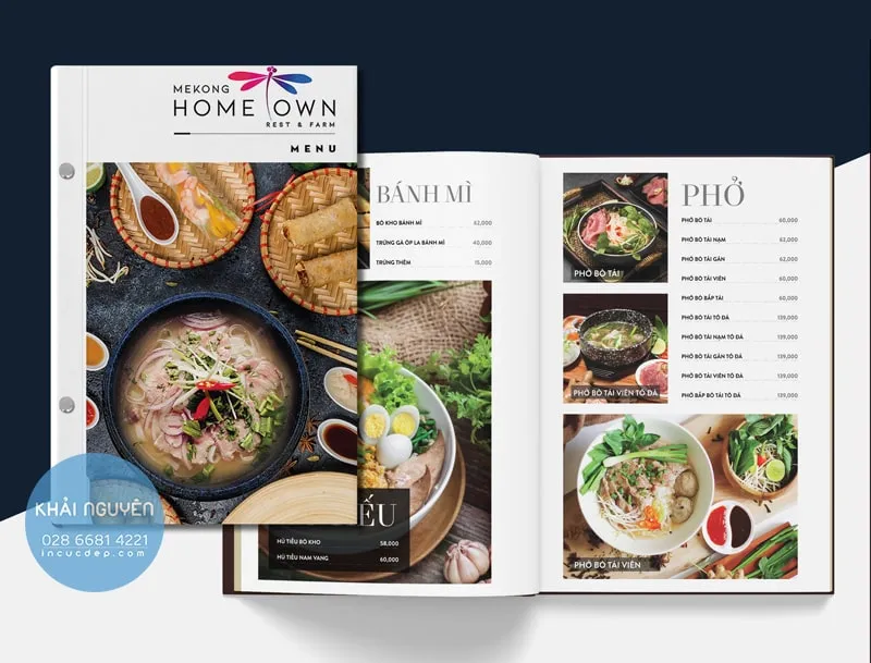Mẫu menu gáy liền của nhà hàng Việt HOME OWN