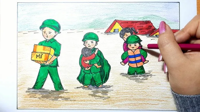 Mẫu 1: Chú bộ đội cứu trợ bão lũ
