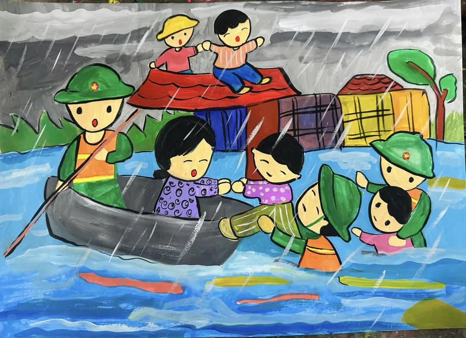 Mẫu 2: Chú bộ đội cứu trợ bão lũ