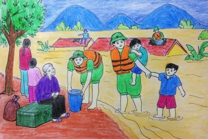 Mẫu 3: Chú bộ đội cứu trợ bão lũ