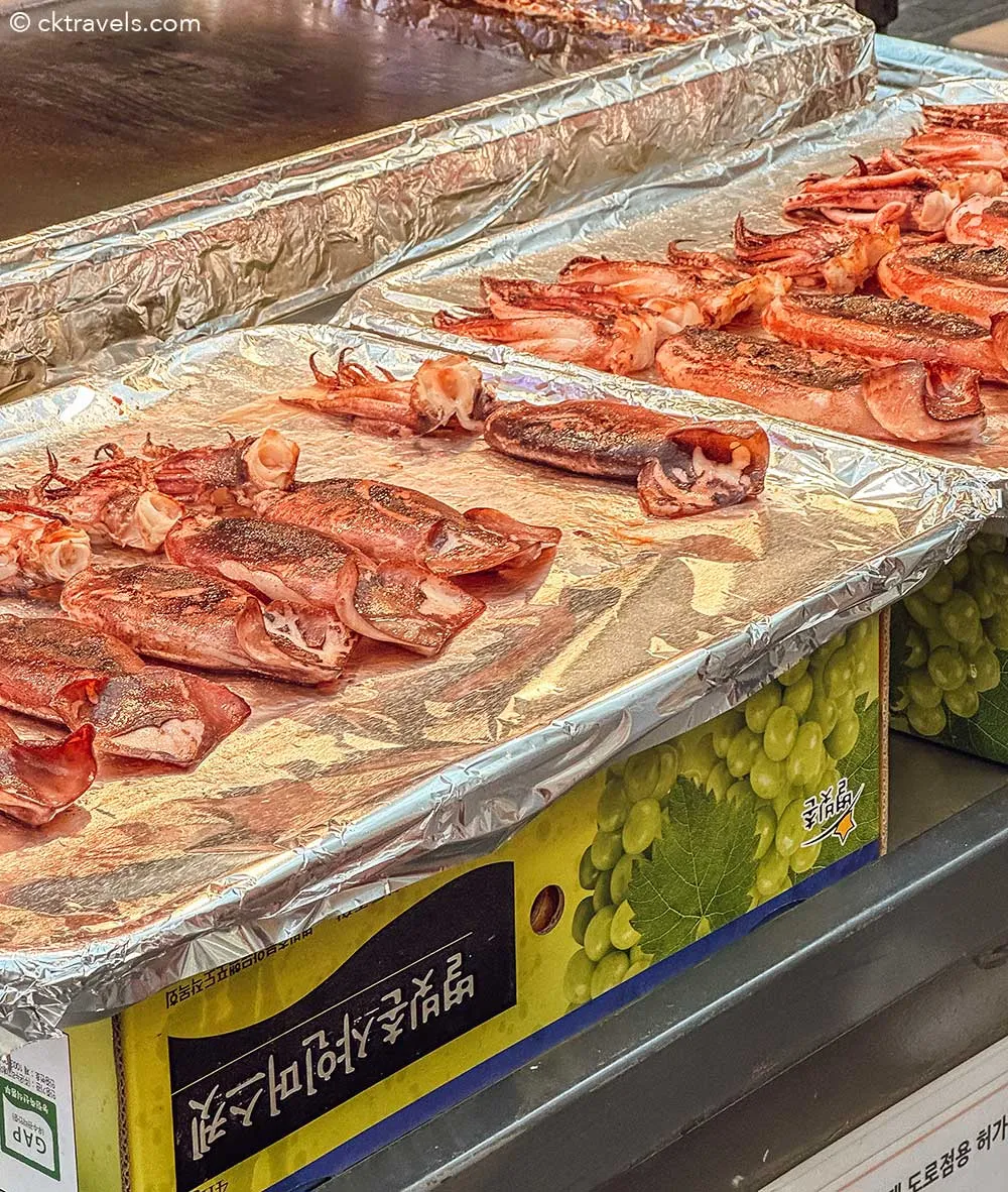 grilled squid korean street food market