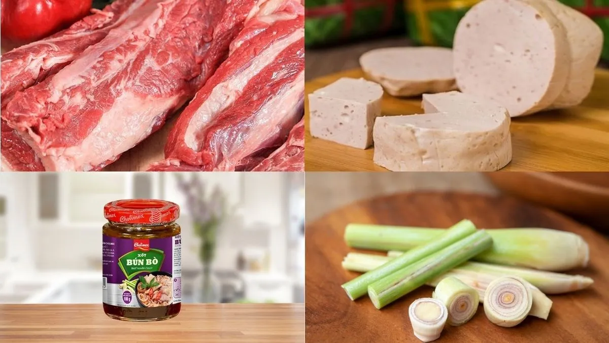 Nguyên liệu món ăn nấu bún bò bằng gói gia vị