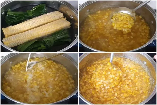 Công đoạn nấu chè bắp