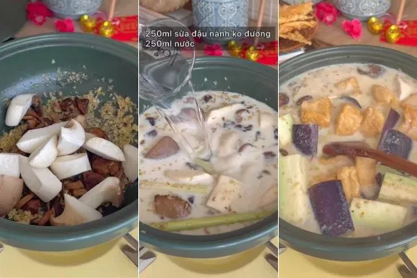 Nấu lẩu chao với sữa đậu nành và rau củ thập cẩm