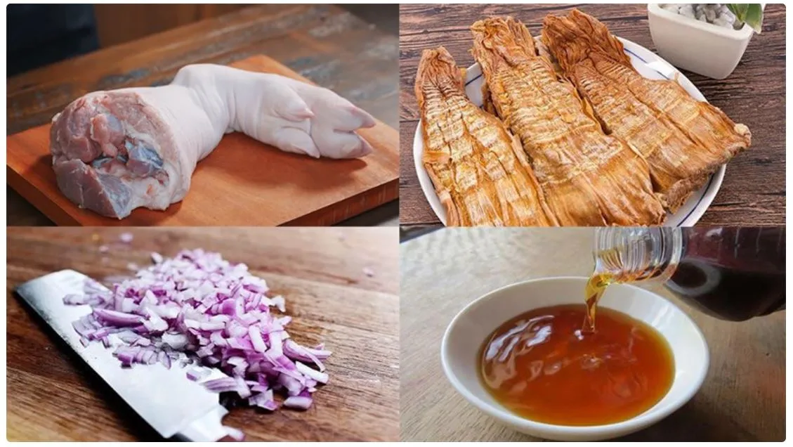 Nguyên liệu để nấu măng khô với giò heo