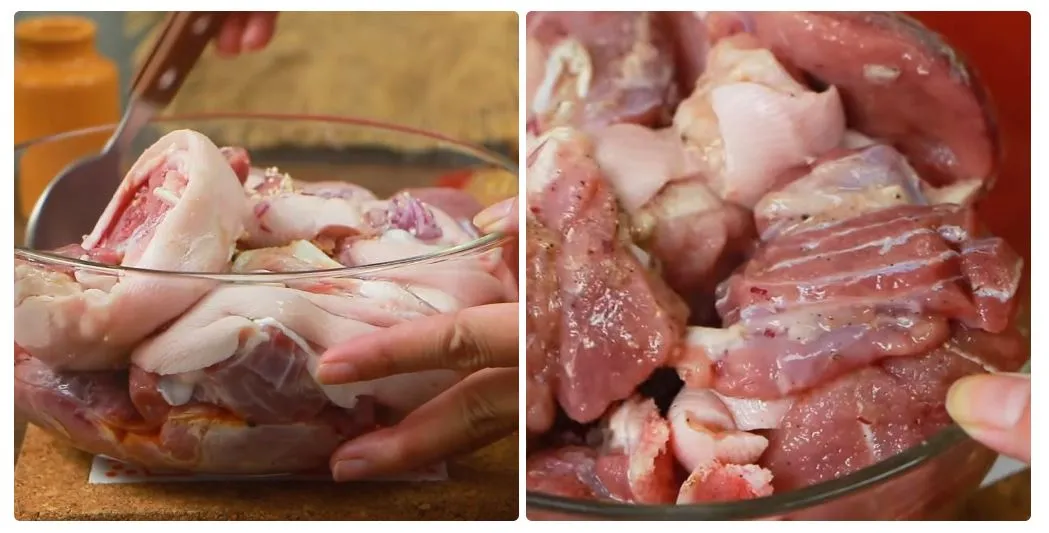 Hầm chân giò với măng khô trong nồi